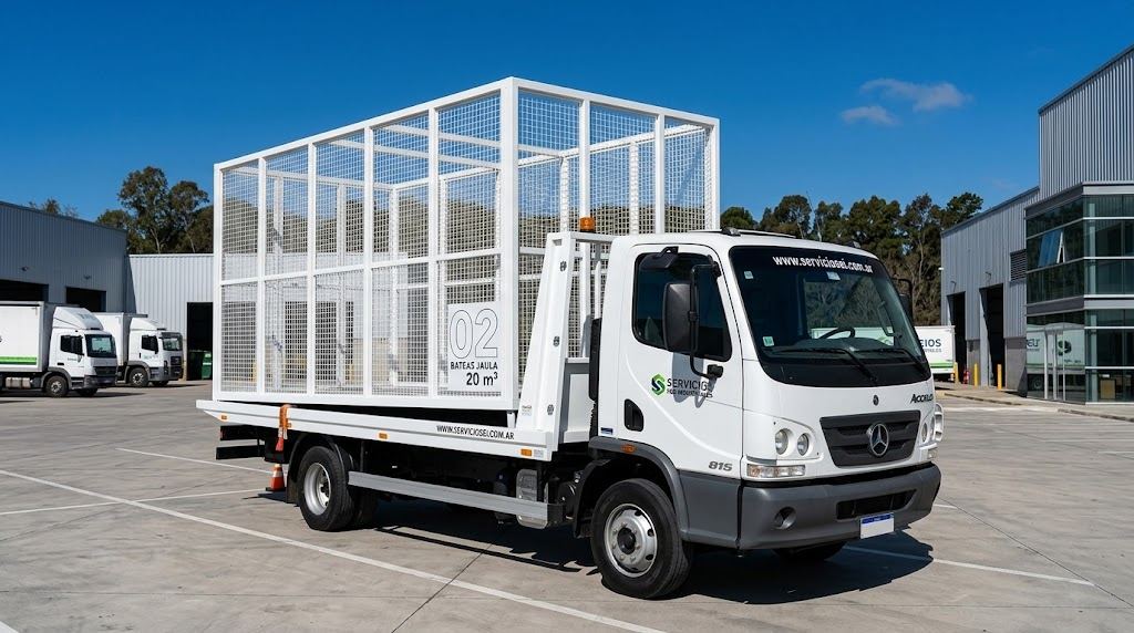 Batea jaula de 20 metros cúbicos con logo de Servicios Eco Industriales